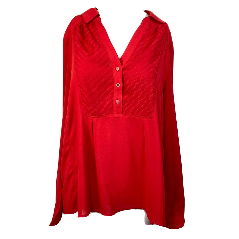 Maeve Anthropologie Shirt Womens 8 Red Chiffon V-Neck Long Sleeve Peasant Blouse